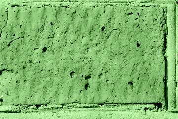 Brick wall texture close-up lit by the sun. Abstract background green color toned