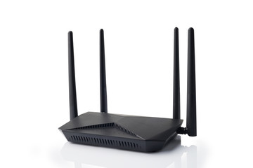 Fototapeta premium Dual Band Router or Wireless AC router for home ,Network wireless media gateway on the white background .Computers and Accessories concept