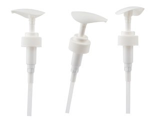 White Lotion Pump dispenser ,Plastic backwash pump for Plastic Bottle ,designed to fit backwash bottles of shampoo ,conditioner and soap on white background