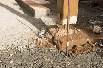 Construction site. Preparation of the paving work for a new driveway