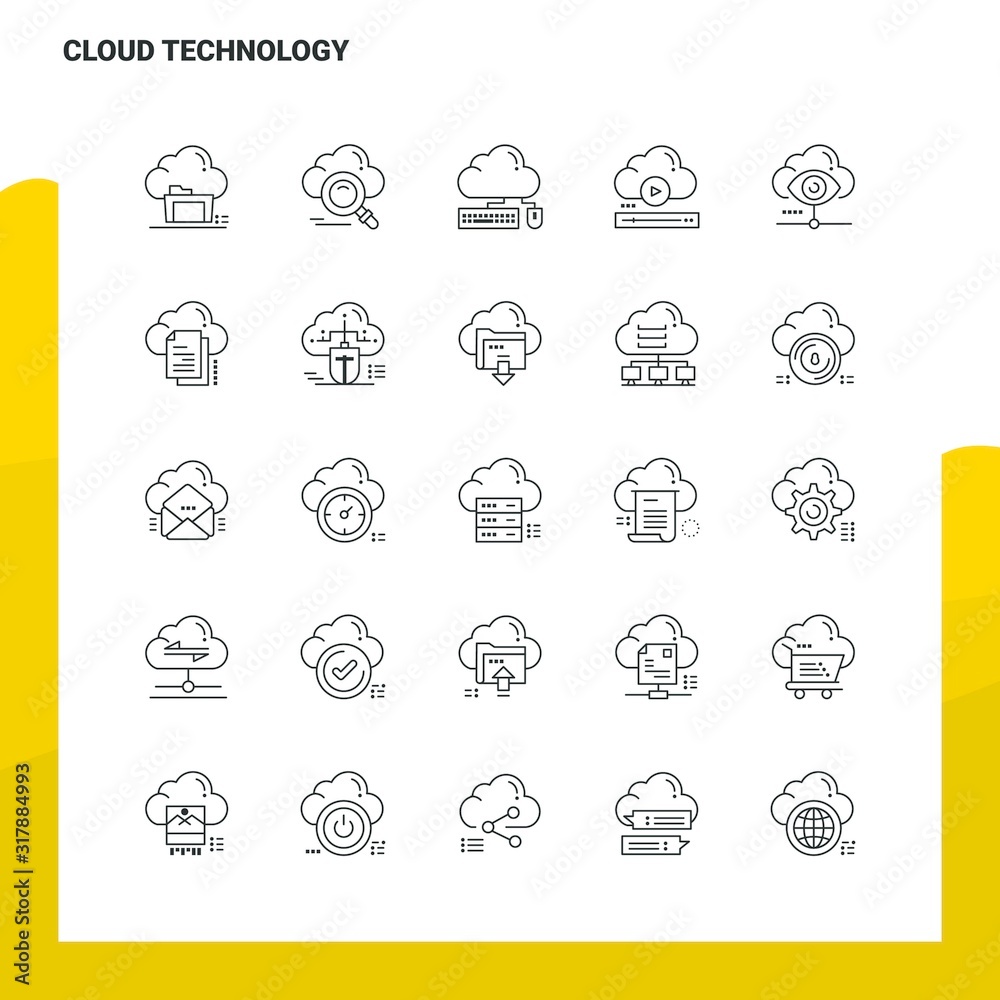 Sticker set of cloud technology line icon set 25 icons. vector minimalism style design black icons set. line