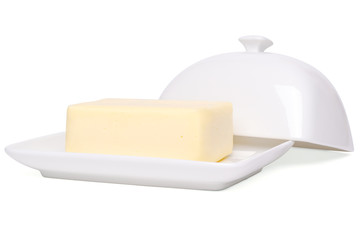 Natural butter in a dish with cover. White butterdish