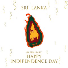 Sri Lanka detailed map with flag colors and important monuments of country Vector illustration of Happy Sri Lanka national day 04 February. 4 February. Sri Lanka Independence Day greeting card.