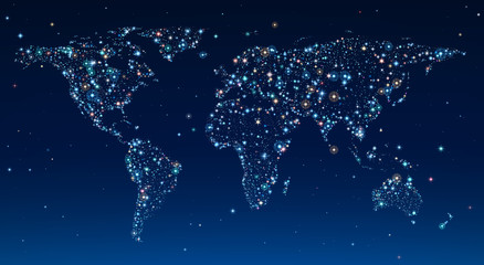 World Map in Clear Sky