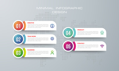 Info graphic template with 5 options, workflow, process chart, Timeline info graphics design , diagram, annual report, web design, steps or processes. - Vector