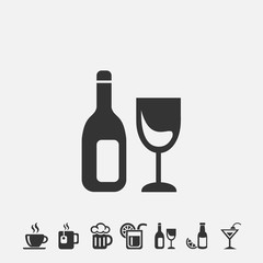 champagne bottle and glass cup icon