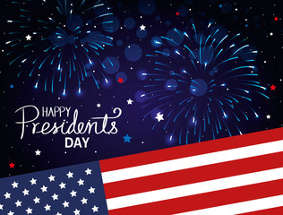 happy presidents day with flag usa and fireworks