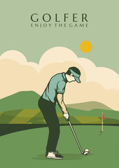 golfer poster design illustration man in field vintage retro