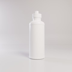 A template of a plastic bottle for advertising liquids. White plastic bottle on a light background. 3D rendering.