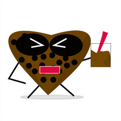 A cute chocolate love character carrying a chocolate drink