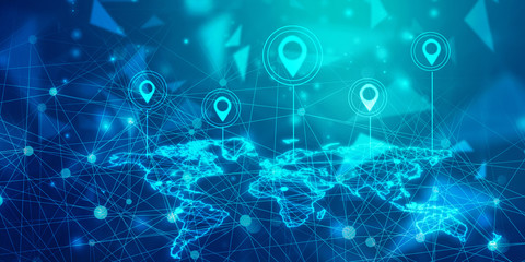 2d rendering Red map pointer with world map