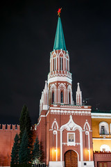 Moscow, Russia. The Nikolskaya tower of the Kremlin in the evening illumination - 317893951