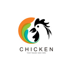 Chicken head logo with colorful tails