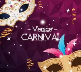 poster of venice carnival with masks and decoration vector illustration design