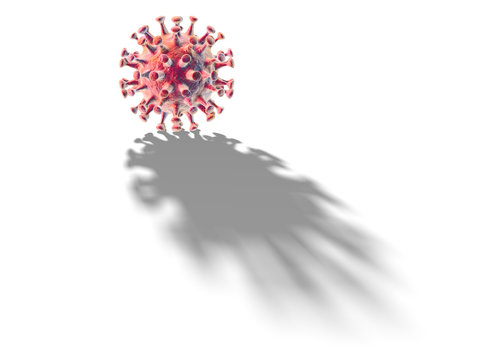 Red corona virus with long shadow, 3D illustration