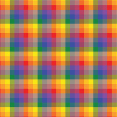 LGBT rainbow colored flag, plaid background, pride symbol, seamless tartan pattern, colorful stripes