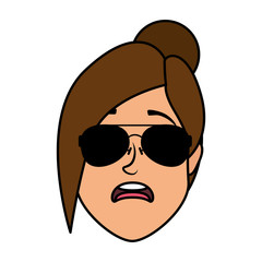 cute young woman head with sunglasses character