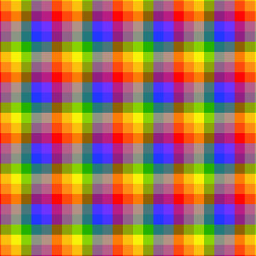 LGBT rainbow colored flag, plaid background, pride symbol, seamless tartan pattern, colorful stripes © Len0r