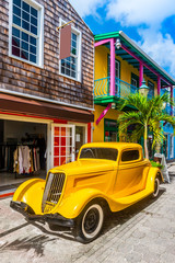 Old car in a street in Philipsburg on the island of Saint Martin in the Caribbean