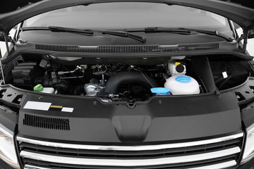Closeup view of engine bay in modern car
