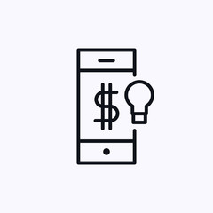 Icon of a smartphone with a dollar symbol in and a lamp on the screen
