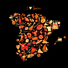Spain map made from design elements. Sketch design