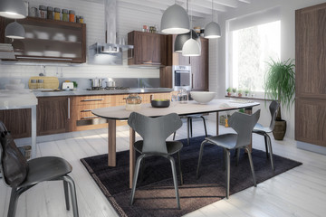 Kitchen Area with Dining Room Integration - 3d visualization