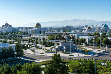 View of the presidential palace (Oguzhan) in Ashgabat Turkmenistan.  - obrazy, fototapety, plakaty