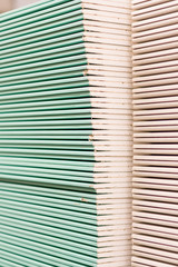Drywall racks in a hardware store. repair and construction concept. Vertical photo