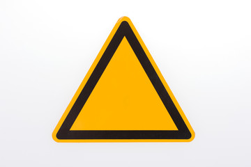 Blank triangle hazard, attention, warning, danger sign. Empty triangular sticker in yellow and black colors. Use it in all your designs