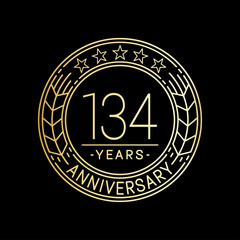134 years anniversary logo template. 134th line art vector and illustration.