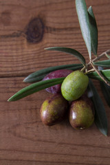 olives with branch on wood