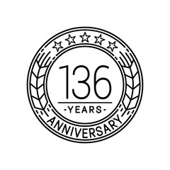 136 years anniversary logo template. 136th line art vector and illustration.