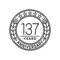 137 years anniversary logo template. 137th line art vector and illustration.