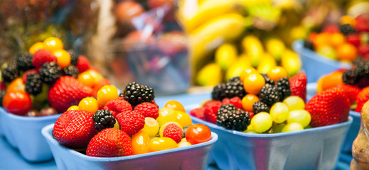 Berries and Fruits in a Public Market in Vancouver Canada