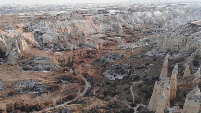 The valley of love in Goreme Cappadocia Turkey during the freezing winter months