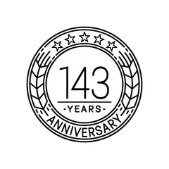 143 years anniversary logo template. 143rd line art vector and illustration.