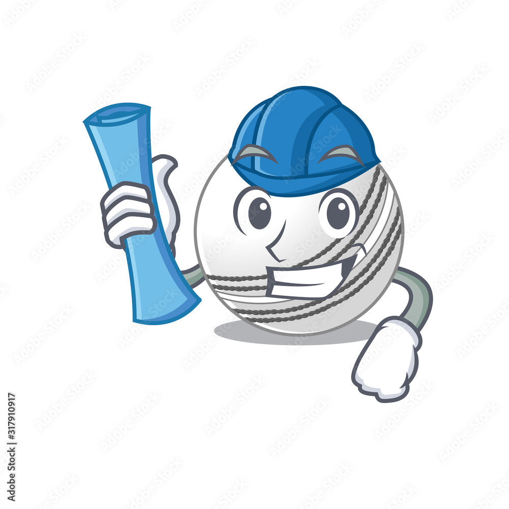 Poster elegant architect cricket ball having blue prints and blue helmet