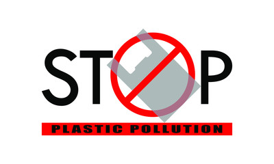 Fototapeta premium Warning banner stop plastic pollution. Prohibited plastic bags. Sign isolated on white background. Vector illustration
