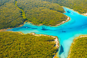 Incredible view of the blue lagoon on sunny day. Location place Kvarner Gulf, Cres island, Croatia,...