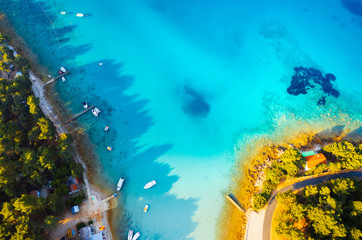 Incredible view of the blue lagoon on sunny day. Location place Kvarner Gulf, Cres island, Croatia, Europe.