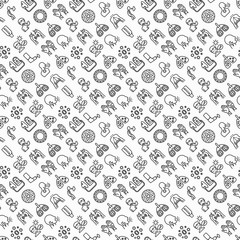 Asthma seamless pattern with thin line icons: allergen, dyspnea, cough, wheezing, chest pain, diaphragm, asthma attack, hives, sputum, peak flow meter, inhaler, nebulizer. Modern vector illustration.