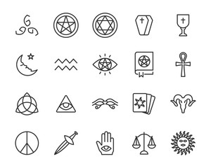 set of occult icons, magic, astrology, alchemy