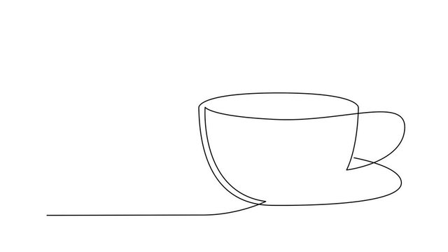 Self drawing animation of continuous one single line drawing of isolated cup of coffee or tea