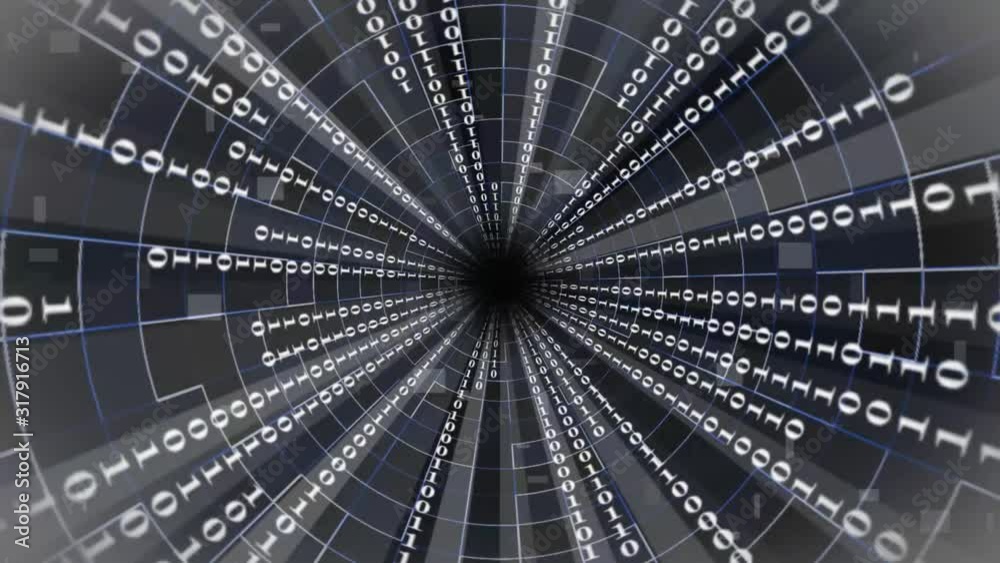 Poster binary code in white colour - abstract speed motion in a tunnel design - technology background with 