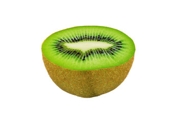 Fototapeta na wymiar Sweet green juicy kiwi fruit slice macro shoot isolated on white for design packaging