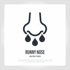 Runny nose: symptom of flu, influenza or allergy. Thin line icon. Healthcare and medical vector illustration.