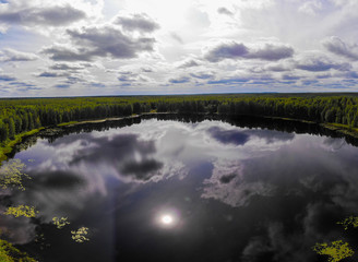 Beautiful wild lake from a height of 200 meters