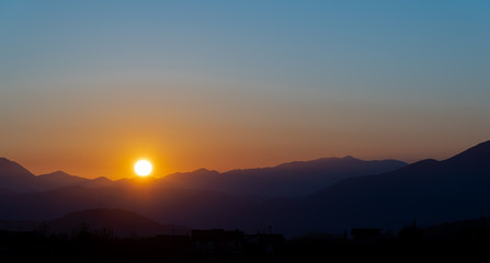 Molise, Mainarde, sunset. The Mainarde mountain range extends along the border between Molise and...