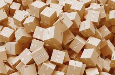 Business Logistics concept. Global business connection technology. Cardboard boxes. 3d rendering
